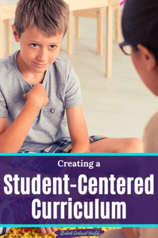 A young boy sits in a classroom, his eyes focused intently on a person across from him. The text on the image reads, Embracing a Student-Centered Curriculum.