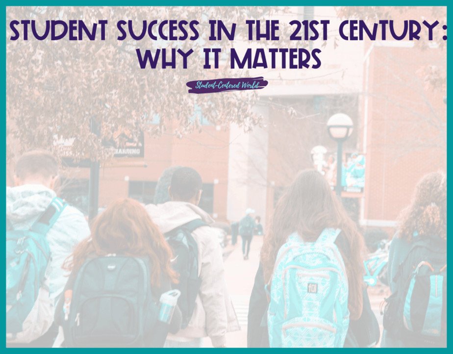 A group of students with backpacks walks along a scenic campus path, embodying the spirit of student success. The text at the top reads, "Student Success in the 21st Century: Why It Matters," set against a backdrop of campus buildings and vibrant autumn trees.