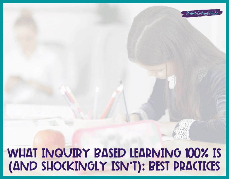 A student is immersed at a desk, writing amid pencils and a red apple. The text reads, What Inquiry-Based Learning Truly Is (and Surprisingly Isn’t): Best Practices.