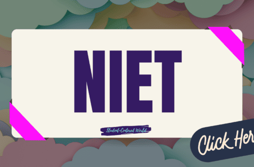 A colorful banner with the word NIET in bold, dark purple letters on a white background highlights teacher observations. The corners are decorated with vibrant pink accents. A button in the lower right corner reads Click Here. Fluffy clouds form the backdrop.