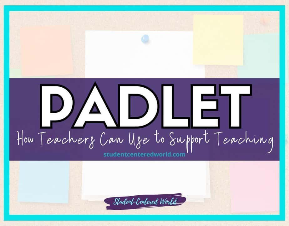 Graphic with the text PADLET: How Teachers Can Use to Support Teaching from studentcenteredworld.com. The background features colorful sticky notes and a stack of blank paper.