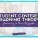 Text on image: STUDENT-CENTERED LEARNING THEORY planning for the classroom studentcenteredworld.com. Background shows a teacher sitting with children on a classroom floor, surrounded by learning materials.