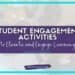 Image with the text Student Engagement Activities to Elevate Learning on a purple background. Below, the website studentcenteredworld.com is mentioned. The background shows a blurred image of people engaged in collaborative activities at a table.