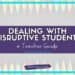 Image with colored pencils on the top and bottom edges. In the center, bold text reads: Dealing with Disruptive Students: A Teacher Guide. The website studentcenteredworld.com is below.