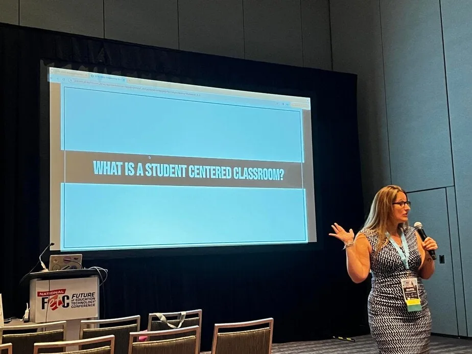 Jenn Breisacher speaking at the Future of Education Technology Conference